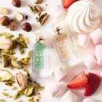 Yum Mini Duo mini bottles flat lay with pistachios, marshmallows, strawberries and hazelnuts