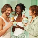Two women eating gelato