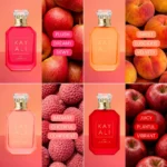 Eden Obsessions four-panel collage pairing each miniature with its fruit and mood words