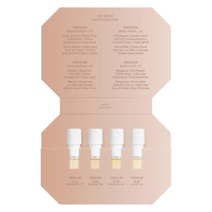 Freedom Discovery Layering Set opened card showing the four musk samples inside